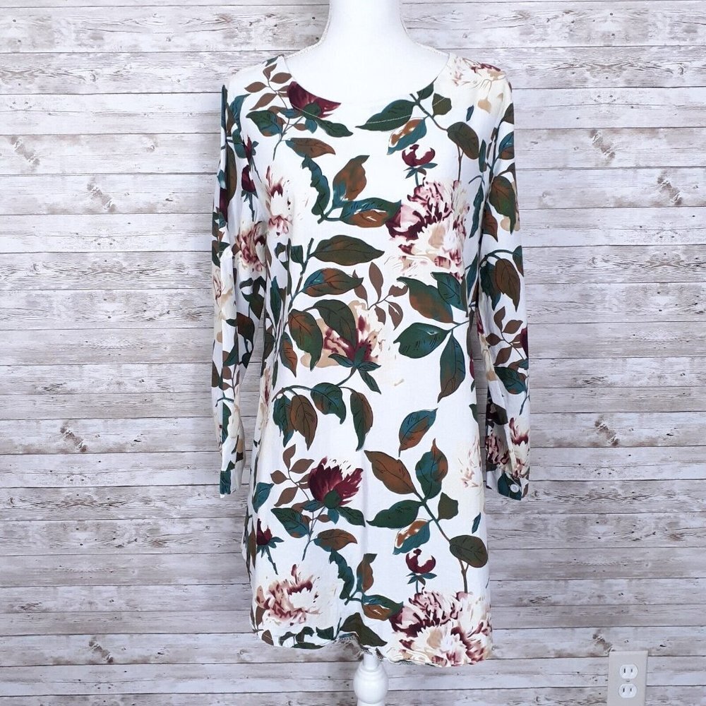 Cellabie Shift Dress XL Floral Roll Tab Sleeve 486A